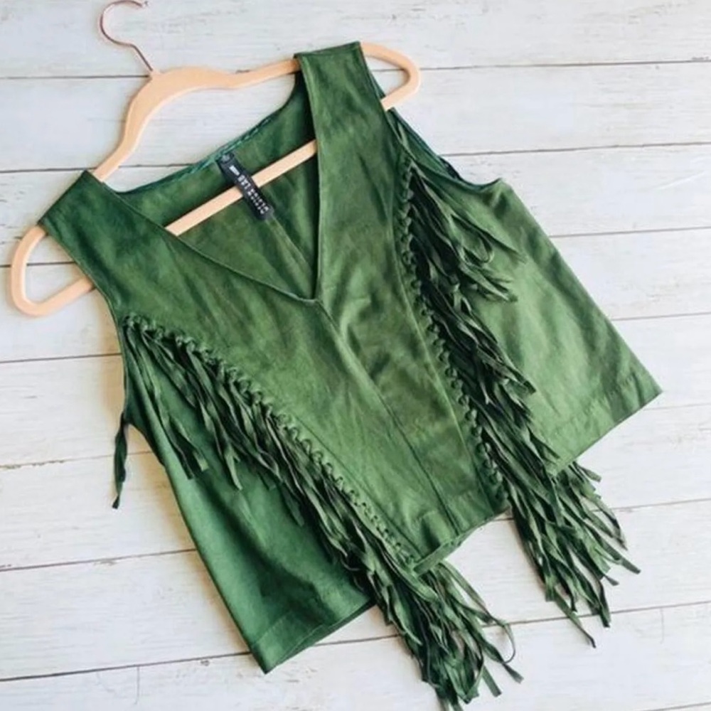 Green Fringe Sleeveless Top